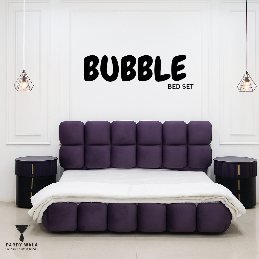 Bubble Bed Set – Contemporary Upholstered Bed with Side Tables